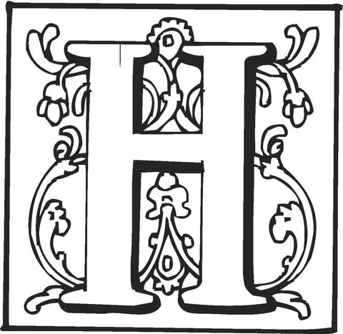 Letter H With Ornament Coloring Page